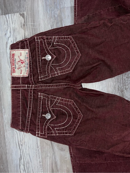 True Religion Denim - True Religion Deep Maroon Corduroy Jeans with Signature Stitching